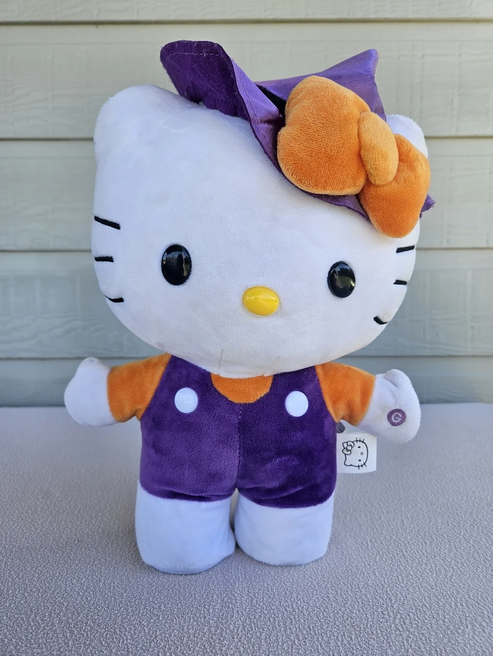 Gemmy Halloween Hello Kitty Cat Animated Side Stepper Purple Witch Plush 12